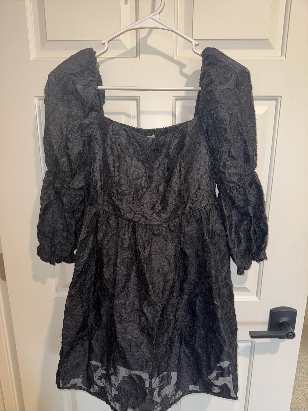Honey and Rosie Black Puff-Sleeve Textured Mini Dress